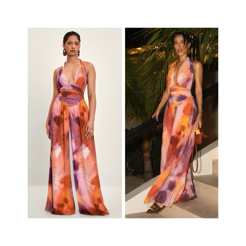 NEW Andrea Iyamah Nitiwa Jumpsuit (Sz XS) Wide Leg Abstract Watercolor Dandi